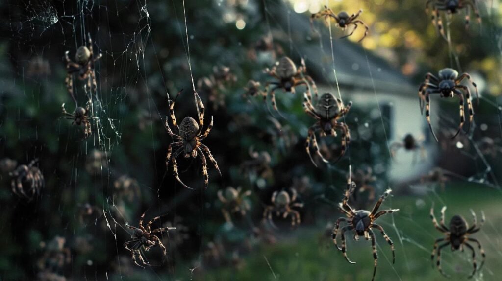 spiders hanging in the backyard